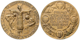 LUCCA
Ventennio Fascista, dal 1923 al 1943.
Medaglia 1935 a. XIII opus E. Petroni.
Æ
gr. 57,64 mm 55
Dr. CASSA DI RISPARMIO DI LVCCA FONDATA L’AN...