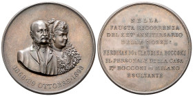 MILANO
Durante Umberto I 1878-1900. 
Medaglia 1893 opus A. Donzelli.
Æ
gr. 82,84 mm 53,8
Dr. Busti accostati dei due coniugi; a d., A DONZELLI; s...