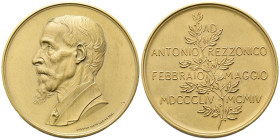 MILANO
Durante Vittorio Emanuele III, 1900-1943.
Medaglia 1904 opus G. Calvi.
Æ dorato
gr. 115,88 mm 67,5
Dr. Busto a s.; sotto, GAETANO CALVI MO...