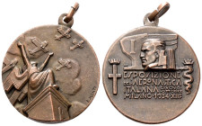 MILANO
Ventennio Fascista, dal 1923 al 1943.
Medaglia 1934 a. XII opus E. Monti.
Æ 
gr. 17,19 mm 32
Dr. Statua di Vittoria vista dal basso; sopra...