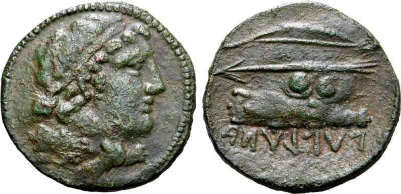 No Reserve 

Etruria, Populonia Æ Sextans. Circa 215-211 BC. Diademed head of yo...