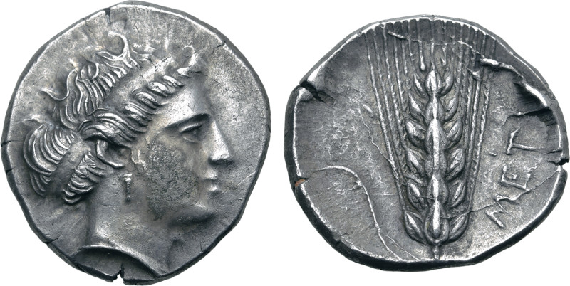 No Reserve 

Lucania, Metapontion AR Stater. Circa 350 BC. Head of Demeter to ri...