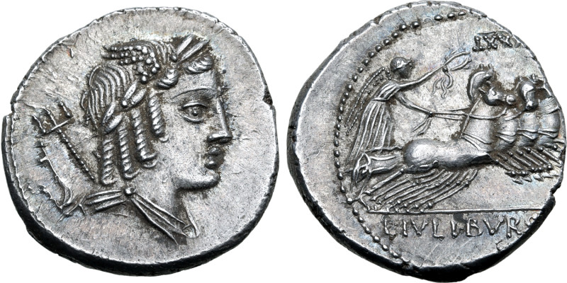 No Reserve 

L. Julius Bursio AR Denarius. Rome, 85 BC. Male head to right, with...