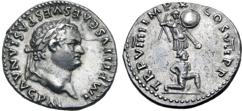 No Reserve 

Titus AR Denarius. Rome, AD 79. IMP TITVS CAES VESPASIAN AVG P M, l...