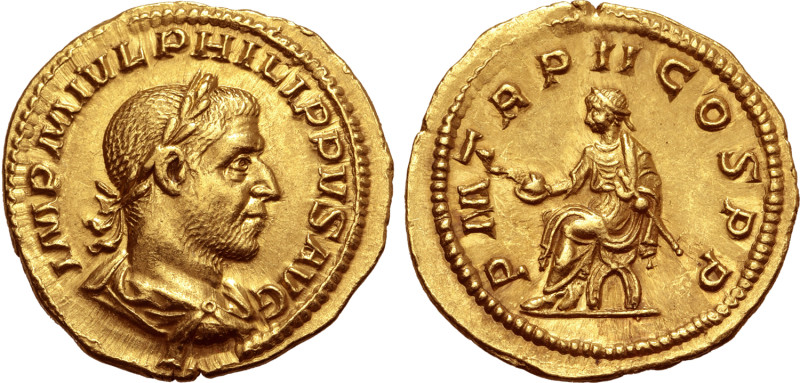 No Reserve 

Philip I AV Aureus. Rome, AD 245. IMP M IVL PHILIPPVS AVG, laureate...