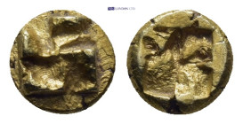 IONIA, Uncertain. Circa 625-600 BC. EL hemihekte – Twenty-fourth Stater (0.66 Gr. 7mm.).
 Phokaic standard. 
Raised clockwise swastika pattern 
Rev. Q...