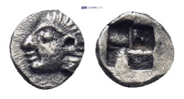 IONIA, Kolophon. Circa 530/25-500 BC. AR Tetartemorion (0.19 Gr. 5mm.). 
Archaic head of Apollo left 
Rev. Incuse square punch.