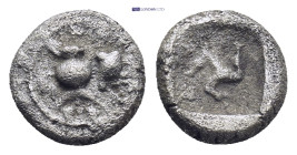 PAMPHYLIA. Aspendos (?). Circa 500-450 BC. Obol (0.97 Gr. 9mm.). 
Triskeles running right with pellets between the legs. 
Rev. Incuse square.