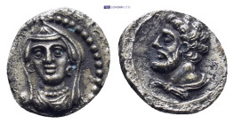 CILICIA. Uncertain. Obol (4th century BC). (0.65 Gr. 10mm.)
 Veiled and draped bust of female facing slightly left. 
Rev. Head of Herakles left, with ...