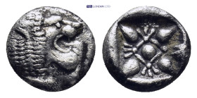 IONIA. Miletos. Late 6th-early 5th century BC. Twelfth stater or diobol (0.85 Gr. 9mm.). 
Forepart of lion to left, head turned back to right.
 Rev. S...