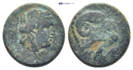 Troas, Kebren. AE, (20mm, 8.0 g) Circa 400-387 BC. Obv: K – E, Laureate head of Apollo right, kerykeion below. Rev: Head of ram right; below, sea eagl...