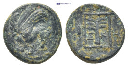 TROAS. Skepsis (Circa 400-310 BC) AE Bronze (16mm, 3.59 g) Obv: Rhyton with forepart of Pegasos left Rev: Σ-Κ Palm tree; all within linear square.