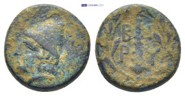 TROAS. Birytis (Circa 350-300 BC). Ae. (18mm, 5.7 g) Obv: Head of Kabeiros left, wearing pilos; two stars above. Rev: BIRY. Club within wreath.