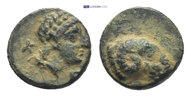 Troas, Kebren. Ae,(10mm, 1,0 g). Circa 387-310 BC. Obv: Laureate head of Apollo ...