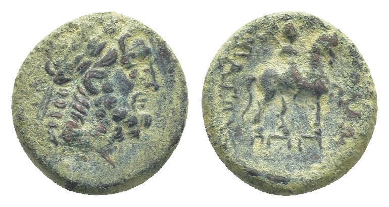 Caria. Apollonia Salbake 200-100 BC. AE. (18mm, 5.4 g) Obv: Laureate head of Zeu...