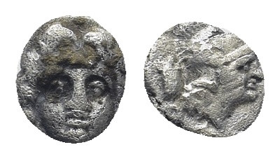 Pisidia. Selge 250-190 BC. Obol AR (9mm, 0.86 g) Facing gorgoneion Rev.Helmeted ...