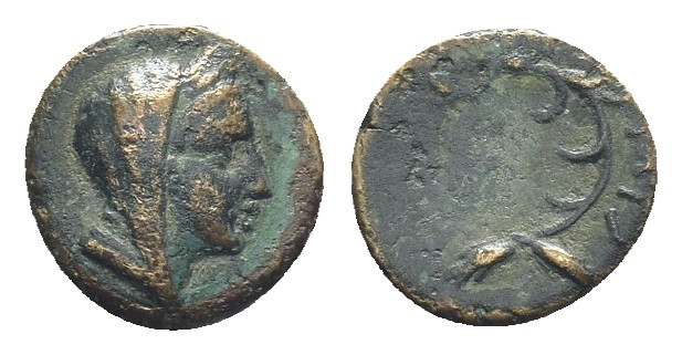 MYSIA. Miletopolis. (4th-3rd century BC) AE Bronze (14mm 1.89g) Obv: Veiled and ...