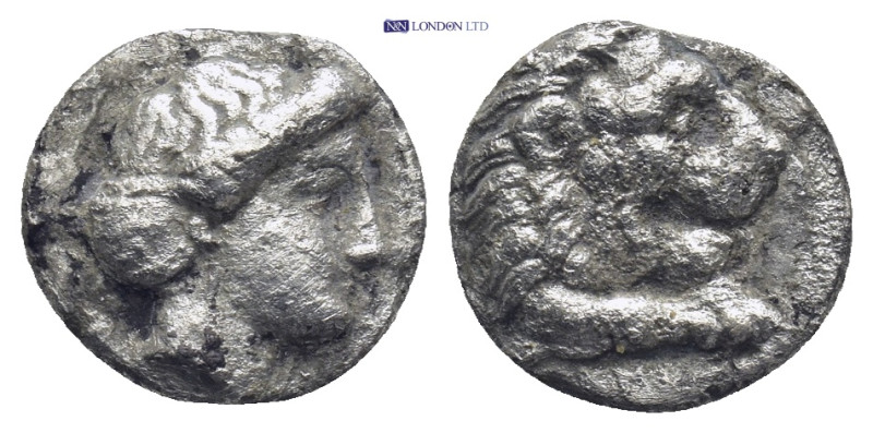 CARIA. Cnidus. Ca. 4th Century BC. AR hemidrachm (1.53 Gr. 12mm.) 
 Head of Aphr...