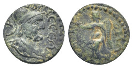 Pisidia. Termessos Major . Pseudo-autonomous issue circa AD 100-300. Bronze Æ (22mm., 5,8 g). TEΡMHCCEΩN, helmeted and draped bust of Solymos to right...