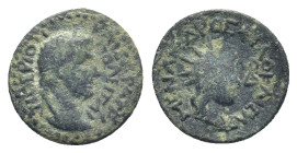 LYDIA. Tripolis. Tiberius (14-37). Ae. (20mm, 4.5 g) Menandros Metrodoros Philokaisar, magistrate. Obv: TIBERION KAICAPA TPI / ΠΠΟΛΕΙΤAI. Laureate hea...