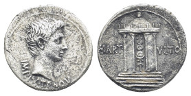 Mysia, Pergamum, Augustus. 27 BC-AD 14. AR Cistophorus (25mm, 10.8 g). Pergamum mint. Struck circa 19-18 BC. Bare head right / Temple of Mars Ultor: c...