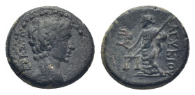 PHRYGIA. Prymnessus. Augustus, 27 BC-AD 14. (Bronze, 18mm, 6.11 g), struck under the magistrate Leukios. ΣΕΒΑΣΤΟΣ Bare head of Augustus to right. Rev....
