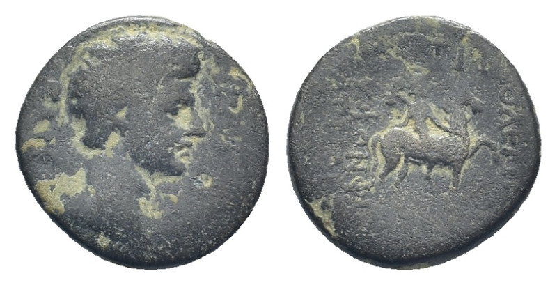 LYDIA.Tripolis.Tiberius.(14-37). Ae. (18mm, 4.1 g) Obv : ΣΕΒΑΣΤΟΣ. Bare head of ...