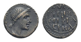 Phrygia, Eucarpia. Livia, Augusta (reign of Tiberius, 14-37). AE. (12mm, 2.14 g) Apphia, hierea, magistrate. Obv: [Σ]ΕΒ[ΑΣΤΗ]. Draped bust of Livia, r...