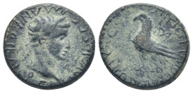 PHRYGIA. Amorium. Claudius, 41-54. AE (5.4 Gr. 19mm.)
 Laureate head of Claudius to right. 
Rev. Eagle with closed wings standing left on uncertain ob...