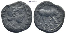 Troas, Alexandria. Pseudo-autonomous issue, time of Gallienus, AD 253-268. (4.8 Gr. 20mm.)
Turreted and draped bust of Tyche to right; vexillum behind...