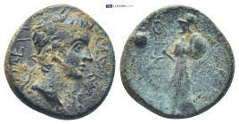 PAMPHYLIA. Side. Claudius (41-54). AE. (4.9 Gr. 17mm.)
Laureate head right. 
Rev. Athena advancing left, holding shield and spear; pomegranate to left...