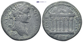 Pontus. Zela Caracalla AD 209/10. AE. (14.9 Gr. 29mm.)
Laureate head to right 
 Temple with Corinthian columns, the gable of which is divided into thr...