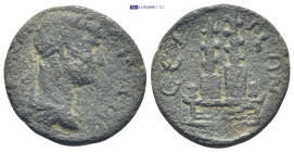 PISIDIA, Selge. Hadrian. AD 117-138. AE (7.4 Gr. 22mm.). 
Laureate, draped, and cuirassed bust right 
Rev. Base supporting two sacred trees