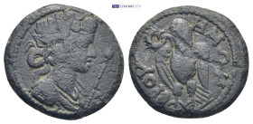 Phrygia. Bruzus. Pseudo-autonomous. AE. (Bronze, 4.08 g. 18mm.) Time of Gordian III, 238-244 AD. Obv: Draped bust of Dionysos to right, wearing wreath...