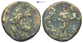 Phrygia, Amorium, AD 177-192. AE (20mm, 4.93 g). Draped bust of Serapis right, with polos on head. / AMOΡIANΩN, Herakles standing right, looking left,...