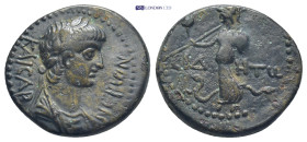PAMPHYLIA, Side. Nero. AD 54-68. Æ (20mm, 5.45 g). Struck circa AD 55. Laureate and draped bust right / Athena advancing right, holding spear and shie...