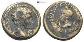 PHRYGIA, Siblia. Augustus. 27 BC-AD 14. Æ (19mm, 6.3 g). Julius Callicles, magistrate. Struck circa 5 BC. Bare head of Augustus right; lituus before /...