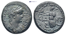 PAMPHYLIA, Side. Nero. AD 54-68. Æ (18mm, 6.3 g). Struck circa AD 55. Laureate and draped bust right / Athena advancing right, holding spear and shiel...