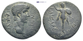 LYDIA. Tralleis. Nero (54-68). Ae. (18mm, 3.83 g) Obv: NEPWN KAICAP. Bare head right. Rev: KAICAPEWN. Athena standing right, holding spear and shield.