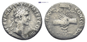 Nerva AD 96-98. Rome Denarius AR (17mm, 3,04 g) IMP NERVA CAES AVG P M TR P COS II P P, laureate head right / CONCORDIA EXERCITVVM, clasped hands, hol...