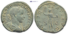 Gordian III, AD 238-244. AE, Sestertius. (20.4 g. 31 mm). Rome. Obv: IMP GORDIANVS PIVS FEL AVG. Bust of Gordian III, laureate, draped, cuirassed, rig...