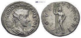 Gordian III AR Antoninianus. (22mm, 3.7 g) Rome, AD 241-243. IMP GORDIANVS PIVS FEL AVG, radiate draped bust right / IOVI STATORI, Jupiter standing ri...