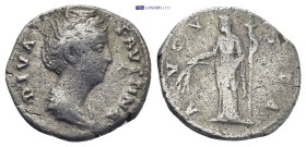 Diva Faustina I AR Denarius. (18mm, 2.98 g) Rome, after AD 141. DIVA FAVSTINA, draped bust right / AVGVSTA, Ceres, veiled standing right holding scept...