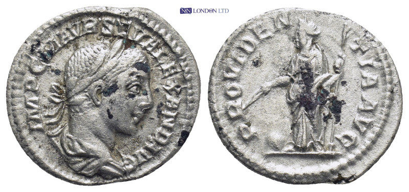 Severus Alexander (AD 222-235). AR denarius (20mm, 2.57 g). Rome, AD 223. Laurea...
