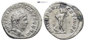 Caracalla (198-217 AD). AR Denarius (18mm, 2.87 g), Rome, 214. Obv. ANTONINVS PIVS AVG GERM, Laureate head of Caracalla to right. Rev. P M TR P XVII C...