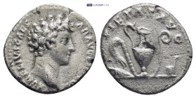 Marcus Aurelius, as Caesar, AR Denarius. (17mm, 3.0 g) Rome, AD 140-144. Bare head right / Emblems of priesthood: secespita, aspergillum, capis, lituu...