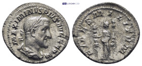 Maximinus I, 235 - 238 AD Silver Denarius, Rome Mint, (19mm, 2.2 g) Obverse: IMP MAXIMINVS PIVS AVG, Laureate, draped and cuirassed bust of Maximinus ...