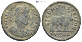 Julian II, 360-363. Cyzicus Follis , 361-363. AE (9.5 Gr. 28mm.)
 Pearl-diademed, draped and cuirassed bust of Julian II to right. 
Rev. Bull standing...
