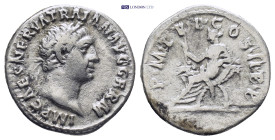 TRAJAN.(98-117). Denarius. (3.1 Gr. 18mm.)
 Laureate head right. 
Rev. Vesta veiled seated left.