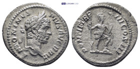 Caracalla (AD 198–217). Denarius (2.3 Gr. 20mm.) 
Laureate head of the adolescent Caracalla right, with long sideburn 
Rev. Virtus standing half-right...